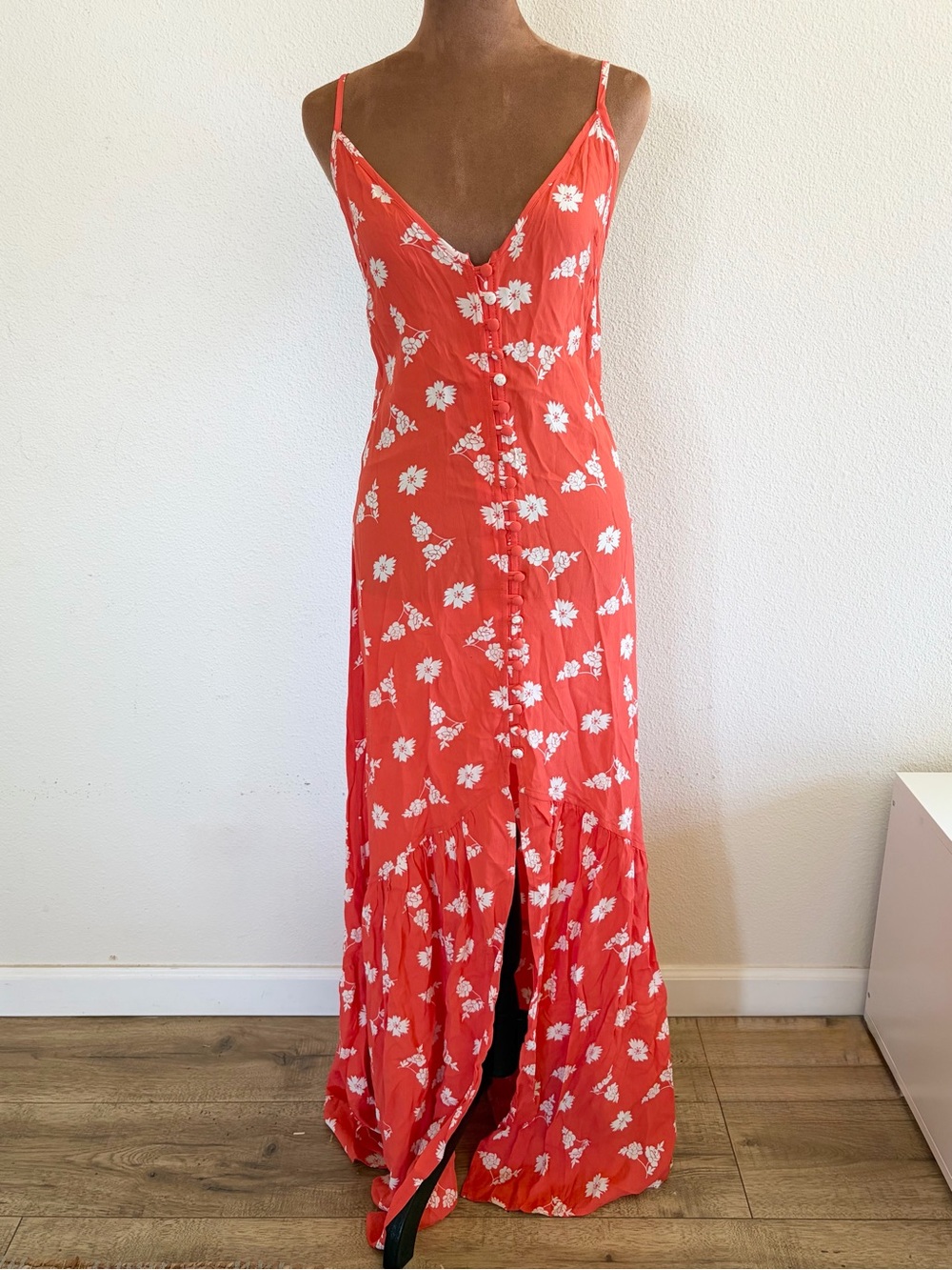 Flynn Skye Red Floral Button-Front Maxi Dress